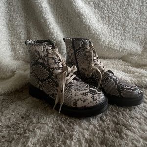 Snake print combat boots